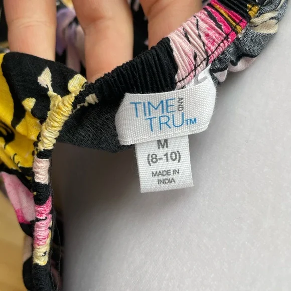 Time and Tru Black Pink Yellow Floral Cotton Off the Shoulder Tiered Maxi Dress - Picture 5 of 11